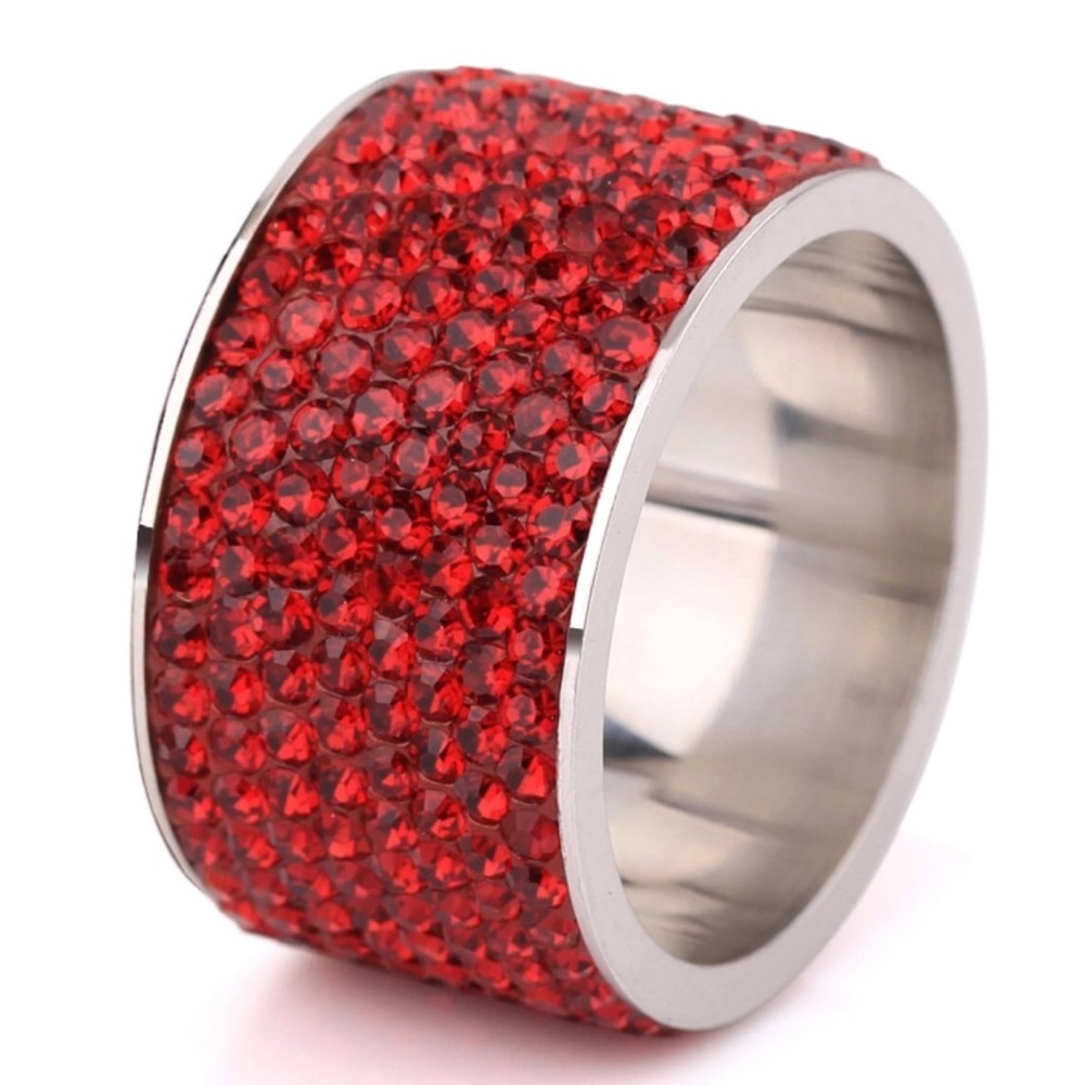 Stainless Steel CZ Crystal Red Ring NW